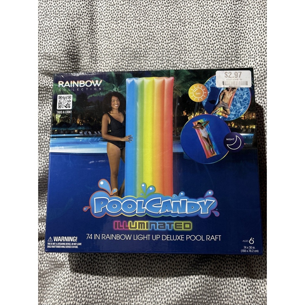 PoolCandy Illuminated 74 in Rainbow Light Up Deluxe Pool Raft Float Lounger